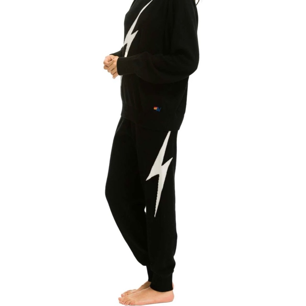 AVIATOR NATION BOLT CASHMERE LIGHT SWEATER PANT - BLACK II WHITE BOLT, MED - Picture 1 of 7